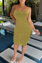 Green Fashion Sexy Solid Backless Spaghetti Strap Pencil Skirt Dresses