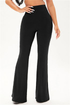 Pantalones de altavoz de cintura alta regulares básicos sólidos casuales de moda negro