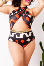 Multicolor Mode Sexy Print Bandage Uitgeholde Backless Swimwears