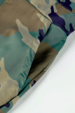 Camouflage Fashion Sexy Print Patchwork Camouflage Half Sleeve Turndown Collar Jumpsuits