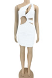 White Sexy Solid Hollowed Out Patchwork Asymmetrical Pencil Skirt Dresses