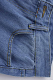 Jeans in denim regolare a vita alta strappati casual alla moda blu bambino