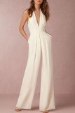 Light Purple Simplicity Solid Patchwork Backless Halter Straight Jumpsuits
