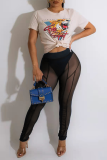 Black Sexy Solid Mesh Skinny High Waist Pencil Solid Color Bottoms
