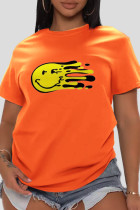 Orange Fashion Street Print Patchwork O-hals T-shirts