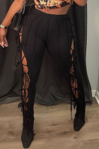 Pantalones de lápiz de cintura alta ajustados con vendaje sólido casual sexy negro