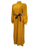 Yellow Casual Elegant Print Polka Dot Patchwork Half A Turtleneck Straight Dresses