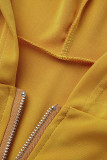 Khaki Fashion Casual Solid Basic Reißverschlusskragen Kurzarm Zweiteiler