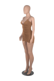 Café Sexy Solid Draw String Spaghetti Strap Crayon Jupe Robes