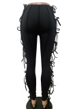Black Sexy Casual Solid Bandage Hollowed Out Skinny High Waist Pencil Trousers
