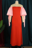 Rotes, sexy, elegantes, schulterfreies Patchwork-Abendkleid