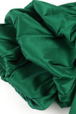 Groene elegante effen patchwork avondjurk met schuine kraag