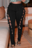 Pantalones de lápiz de cintura alta ajustados con vendaje sólido casual sexy negro
