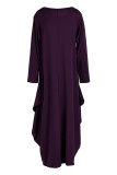 Темно-серые модные повседневные однотонные асимметричные платья с круглым вырезом и длинными рукавами