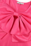 Pink Celebridades Patchwork sólido con lazo O cuello A Line Vestidos