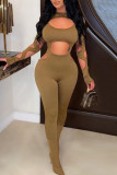 Black Fashion Sexy Solid Hollowed Out O Neck Skinny Jumpsuits