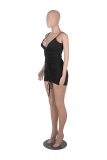 Café Sexy Solid Draw String Spaghetti Strap Crayon Jupe Robes