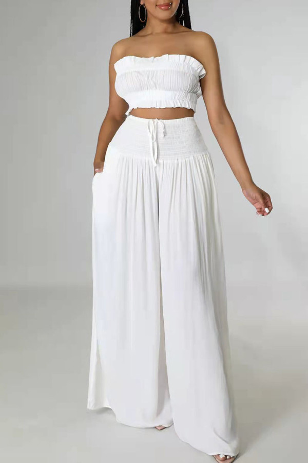 White Sexy Solid Patchwork Stringy Selvedge Strapless Sleeveless Two Pieces