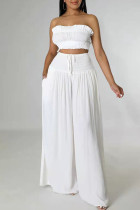 Vit Sexig Solid Patchwork Stringy Selvedge Strapless Sleeveless Two Piece