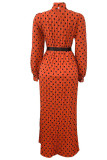 Tangerine Red Casual Elegant Print Polka Dot Patchwork Half A Turtleneck Straight Dresses