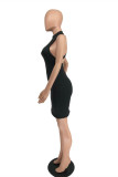 Black Sexy Casual Solid Backless Zipper Collar Sleeveless Dress Dresses