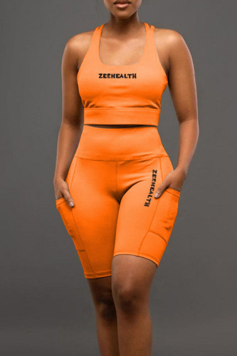 Tangerine Casual Sportswear Print Patchwork U Neck Sleeveless Two Pieces