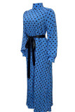 Blue Casual Elegant Print Polka Dot Patchwork Half A Turtleneck Straight Dresses