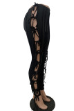 Black Sexy Casual Solid Bandage Hollowed Out Skinny High Waist Pencil Trousers