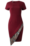 Burgundy Sexy Solid Patchwork O Neck Pencil Skirt Dresses