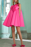 Rosa Promis Solide Patchwork-Kleider mit Schleife und O-Ausschnitt in A-Linie