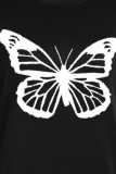 Tops noirs à col rond et patchwork imprimé papillon Fashion Street