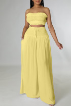 Yellow Sexy Solid Patchwork Stringy Selvedge Strapless Sleeveless Two Pieces