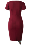 Burgundy Sexy Solid Patchwork O Neck Pencil Skirt Dresses