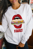 Yellow Fashion Cute Lips Printed Patchwork Letter O Neck Tops