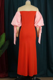 Красное сексуальное элегантное однотонное лоскутное вечернее платье с открытыми плечами