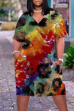 Färg Casual Print Patchwork V-hals raka klänningar