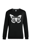 Black Fashion Street Butterfly Print Patchwork O Neck Tops