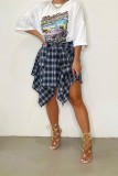 Pink Fashion Street Plaid Print Bandage Patchwork asymmetrisch hohe Taille Typ A Full Print Bottoms