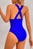 Bleu royal mode sexy solide évidé patchwork dos nu maillots de bain