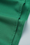 グリーン カジュアル ソリッド パッチワーク スリット V ネック ストレート ドレス