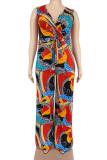 Multicolor Fashion Casual Print Basic V-Ausschnitt Plus Size Jumpsuits