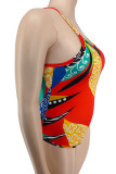Красный модный сексуальный принт с открытой спиной на тонких бретелях купальник больших размеров (без прокладок)