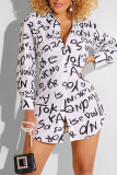 Svart Mode Casual Letter Print Basic Turndown Collar Shirt Dress Klänningar