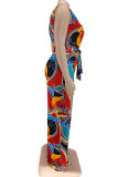 Macacão multicolorido moda casual com estampa básica decote em V plus size