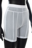 White Sexy Solid Patchwork See-through Regular High Waist Pencil Solid Color Bottoms