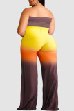 Gele Mode Sexy Geleidelijke Verandering Print Backless Strapless Plus Size Jumpsuits