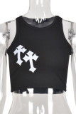 Black Casual Solid Patchwork Appliques O Neck Tops