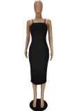Black Fashion Sexy Solid Patchwork Backless Spaghetti Strap Pencil Skirt Dresses