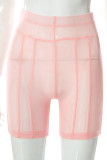 Lápis de cintura alta regular transparente rosa sensual patchwork de cor sólida
