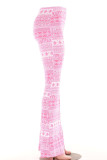 Pantaloni con stampa completa di altoparlanti a vita alta con stampa patchwork rosa casual con stampa di strada